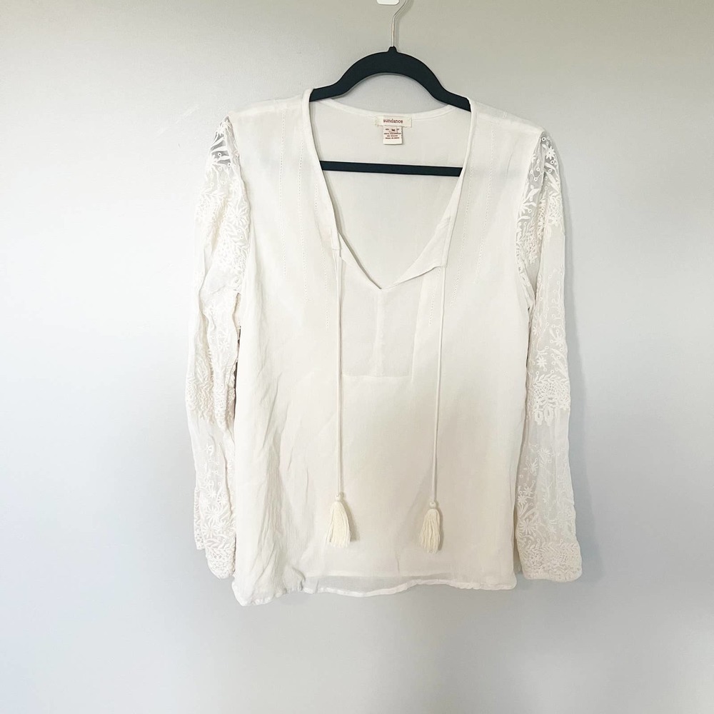 Sundance ivory boho tassel blouse size medium